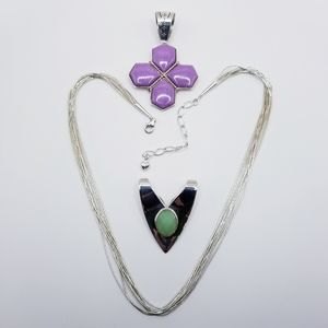 Jay King DTR Sterling Multi Strand &Gemstone Pendants Liquid Silver Necklace 925